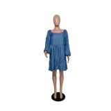 EVE Plus Size Solid Color Denim Mini Dress QYXZ-9978