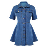 EVE Short Sleeve Lapel Denim Mini Dress GDAM-218671