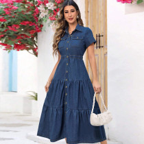 EVE Denim Short Sleeve Lapel Maxi Dress GDAM-218580