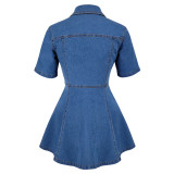 EVE Short Sleeve Lapel Denim Mini Dress GDAM-218671