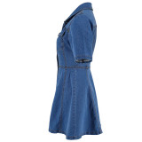 EVE Short Sleeve Lapel Denim Mini Dress GDAM-218671