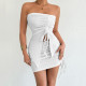 EVE Solid Color Drawstring Tube Top Two Piece Skirts Set YMYF-9551