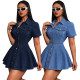 EVE Short Sleeve Lapel Denim Mini Dress GDAM-218671