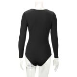 EVE Solid Color Deep V Neck Skinny Bodysuit YMYF-8801