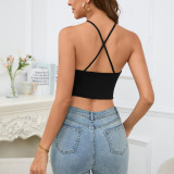 EVE Sexy Cross Halterneck Solid Color Tank Top YMYF-9317