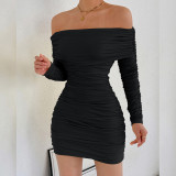 EVE Off Shoulder Solid Color Ruched Mini Dress YMYF-9542