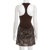 EVE Solid Color Sleeveless Patchwork Sequin Mini Dress GDSF-D25DS562