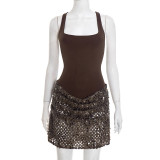 EVE Solid Color Sleeveless Patchwork Sequin Mini Dress GDSF-D25DS562