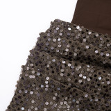 EVE Solid Color Sleeveless Patchwork Sequin Mini Dress GDSF-D25DS562