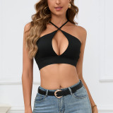 EVE Sexy Cross Halterneck Solid Color Tank Top YMYF-9317
