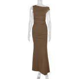 EVE Slash Shoulder Sleeveless Maxi Dress YMYF-9545