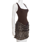 EVE Solid Color Sleeveless Patchwork Sequin Mini Dress GDSF-D25DS562