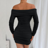 EVE Off Shoulder Solid Color Ruched Mini Dress YMYF-9542