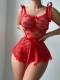 EVE Red Heart Mesh Irregular Pearl Backless Nightgown Set YQ-W885