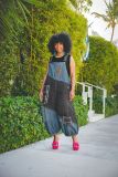 EVE Plus Size Contrast Color Hoels Denim Patchwork Overalls GYLN-8879