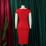 EVE Plus Size Solid Color Short Sleeve Pencil Dress GCZF-8529