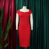 EVE Plus Size Solid Color Short Sleeve Pencil Dress GCZF-8529