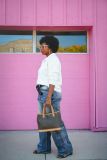 EVE Plus Size Retro Faux Two-piece Micro Flared Jeans GYLN-4899