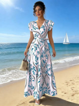 EVE Print Short Sleeve Tie Up Maxi Dress GYOU-606