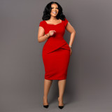 EVE Plus Size Solid Color Short Sleeve Pencil Dress GCZF-8529