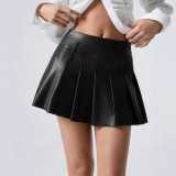 EVE Solid Color PU Leather Pleated Skirts GPBY-SK741
