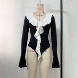 EVE V Neck Ruffles Flare Sleeve Bodysuit GPBY-SH812