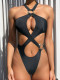 EVE Sexy Print Cross Tie Up One Piece Swimsuit CASF-6732