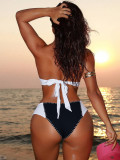 EVE Sexy Color Block Tie Up One Piece Swimsuit CASF-6795