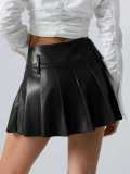 EVE Solid Color PU Leather Pleated Skirts GPBY-SK741