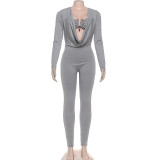 EVE Solid Color Wrap Chest Long Sleeve Jumpsuit XEF-K25Q77505
