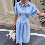 EVE Short Sleeve Stripe Shirt Dress GPBY-DR9921