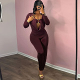 EVE Solid Color Wrap Chest Long Sleeve Jumpsuit XEF-K25Q77505