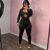 EVE Solid Color Wrap Chest Long Sleeve Jumpsuit XEF-K25Q77505