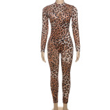 EVE Mesh Leopard Print Long Sleeve Jumpsuit XEF-K25Q66048