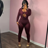 EVE Solid Color Wrap Chest Long Sleeve Jumpsuit XEF-K25Q77505