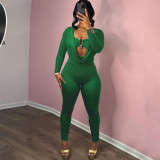 EVE Solid Color Wrap Chest Long Sleeve Jumpsuit XEF-K25Q77505