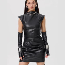 EVE Sleeveless Detachable Sleeve PU Leather Mini Dress GPBY-17139