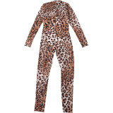 EVE Mesh Leopard Print Long Sleeve Jumpsuit XEF-K25Q66048