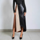 EVE PU Color Blcok Zipper Long Skirt GPBY-SK733