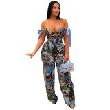 EVE Plus Size Print Tie Up Drawstring Two Piece Pants Suit NY-3296