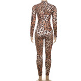 EVE Mesh Leopard Print Long Sleeve Jumpsuit XEF-K25Q66048