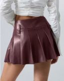 EVE Solid Color PU Leather Pleated Skirts GPBY-SK741