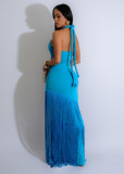 EVE Halterneck Hollow Out Tassel Maxi Dress GTYZ-7526