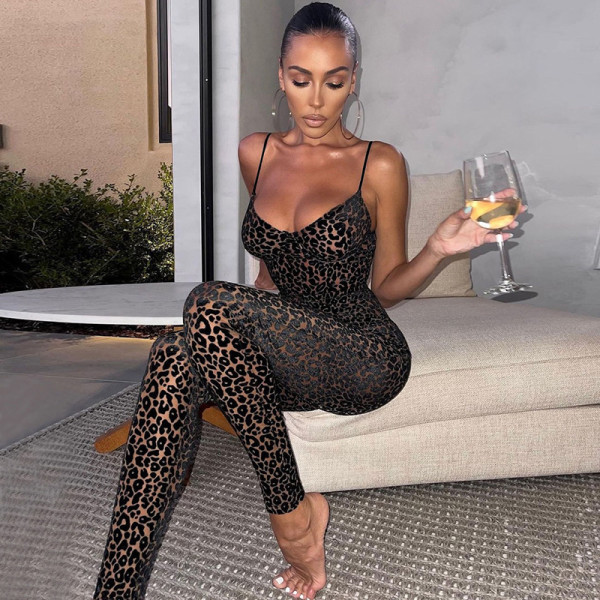 EVE Sexy Leopard Print Sling Jumpsuit XEF-K21Q05102