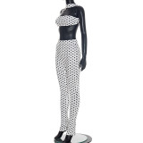 EVE Polka Dot Print Wrap Chest Top Two Piece Pants Set GDSF-D25ST573