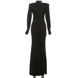 EVE Long Sleeve Solid Color Maxi Dress XEF-K25D78502