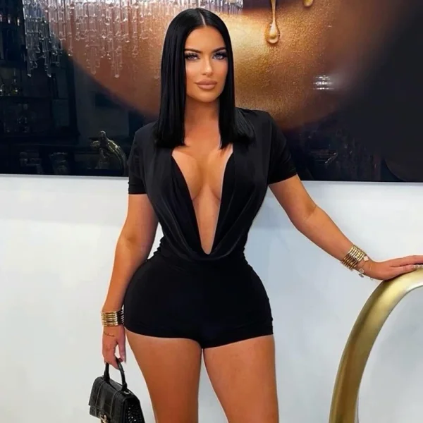 EVE Deep V Neck Shorts Sleeve Romper GDSF-D25RP581