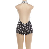 EVE Contrast Color Polka Dot Print Backless Romper XEF-K25Q88463
