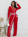 EVE Color Block Tie Up Long Sleeve Jumpsuit SFY-2794