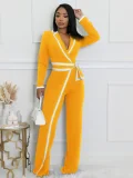 EVE Color Block Tie Up Long Sleeve Jumpsuit SFY-2794